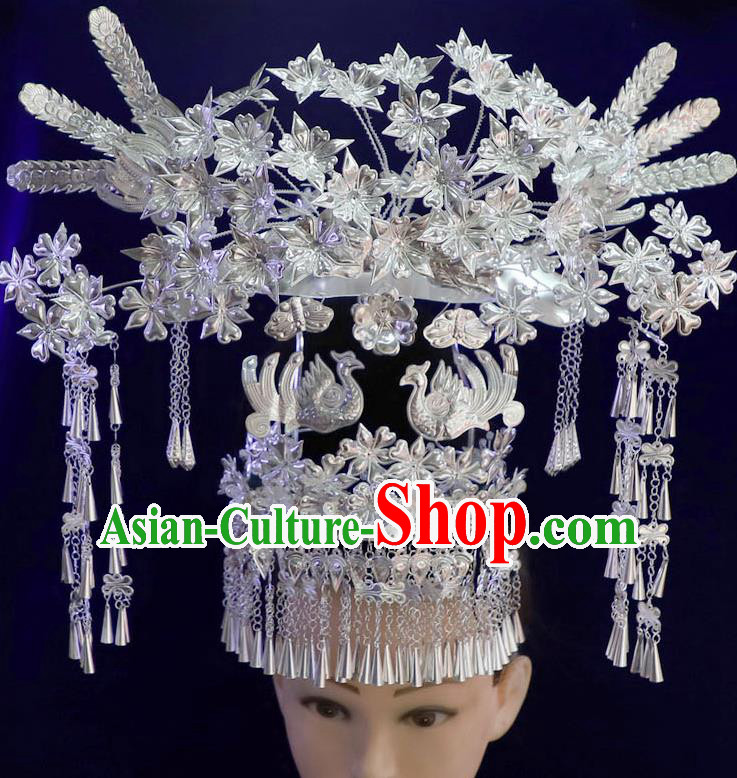 Chinese Miao Ethnic Festival Hair Accessories Quality Minority Nationality Wedding Phoenix Coronet Full Set