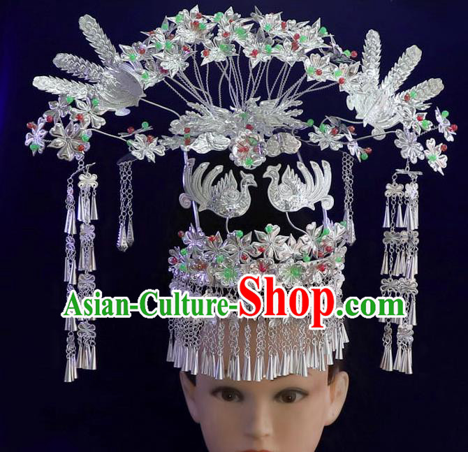 Quality Minority Nationality Wedding Colorful Beads Phoenix Coronet Chinese Miao Ethnic Festival Hair Accessories Full Set