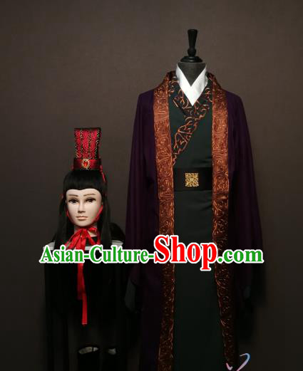 China Ancient Minister Clothing Drama Three Kingdoms Period Advisor Sima Yi Costumes and Headwear