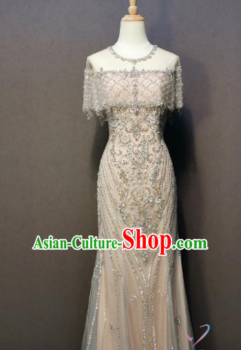 Chorus Embroidered Champagne Full Dress Evening Wear Singer Costumes Annual Meeting Compere Clothing