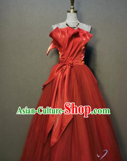 Compere Red Bubble Full Dress Evening Wear Chorus Singer Costumes Annual Meeting Clothing