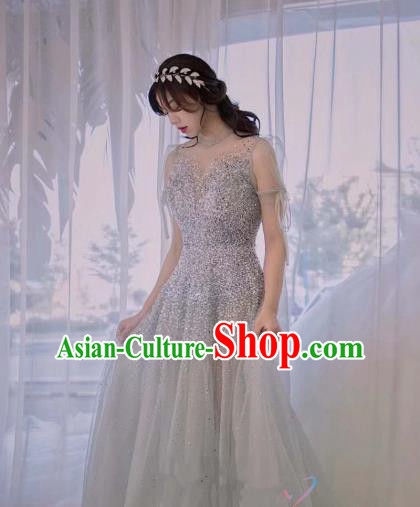 Compere Argent Veil Full Dress Evening Wear Annual Meeting Costumes Bride Dress