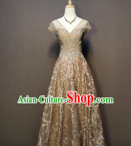Compere Golden Full Dress Annual Meeting Costumes Evening Wear Bride Toast Dress