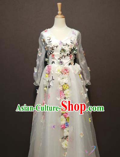 Flower Child Clothing Compere Full Dress Evening Wear Annual Meeting Costumes Bride White Veil Dress