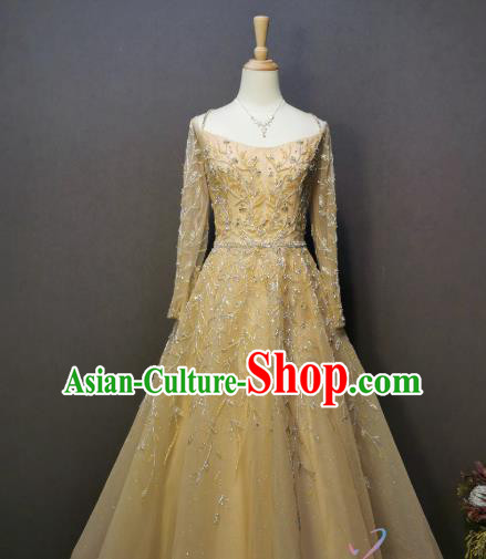 Drilling Golden Dress Annual Meeting Compere Full Dress Evening Wear Bride Costumes