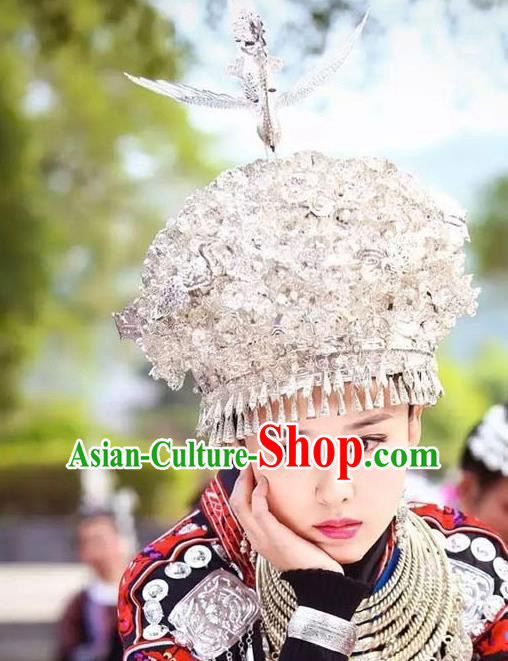 Chinese Miao Nationality Wedding Hat Guizhou Ethnic Women Hair Accessories Phoenix Coronet