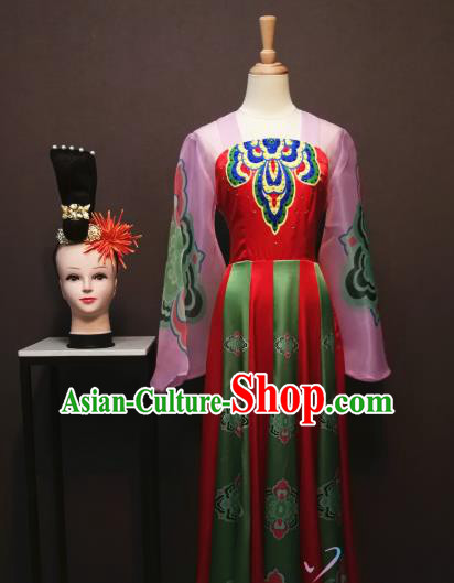 China Classical Dance Costumes Fan Dance Dress Spring Festival Gala Flying Dance Clothing and Headwear