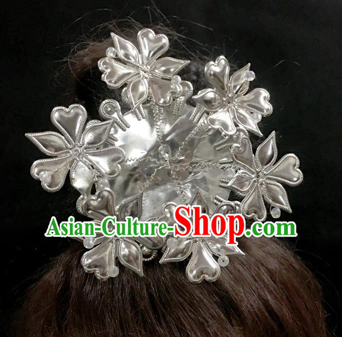 China Handmade Miao Ethnic Argent Hair Stick Dong Minority Folk Dance Hair Accessories Flowers Hairpins