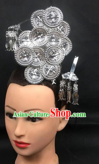 China Dong Ethnic Stage Performance Headwear Handmade Minority Nationality Hair Crown and Hairpins Full Set