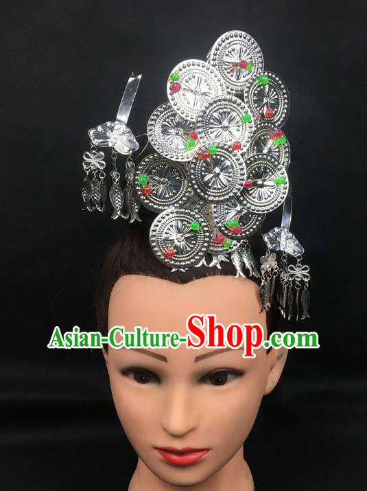 China Handmade Minority Nationality Colorful Beads Hair Crown and Hairpins Dong Ethnic Folk Dance Headpieces