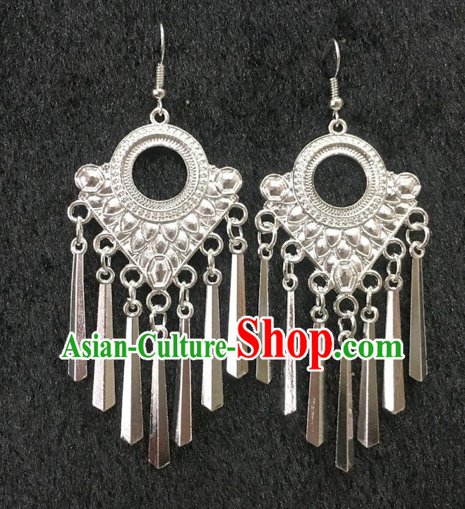 China Traditional Folk Dance Eardrop Handmade Ethnic Women Jewelry Accessories Argent Tassel Earrings