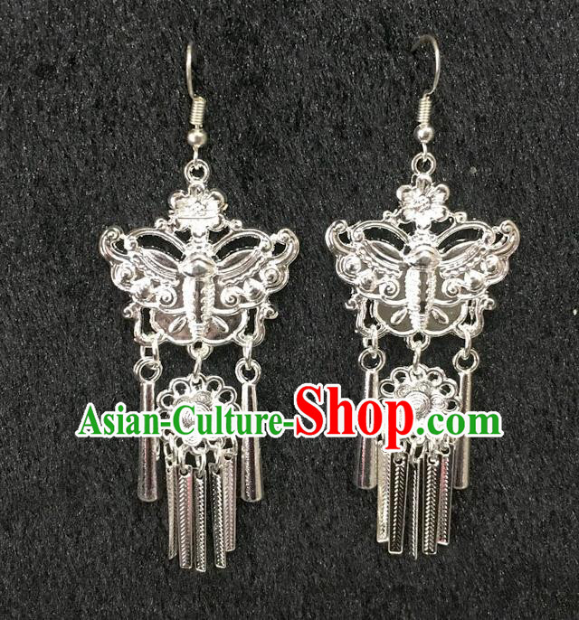 Handmade Carving Butterfly Earrings China Ethnic Women Ear Accessories Miao Minority Nationality Jewelry