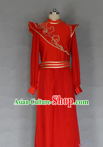 China Men Classical Dance Red Outfits New Year Drum Dance Costume Spring Festival Gala Clothing