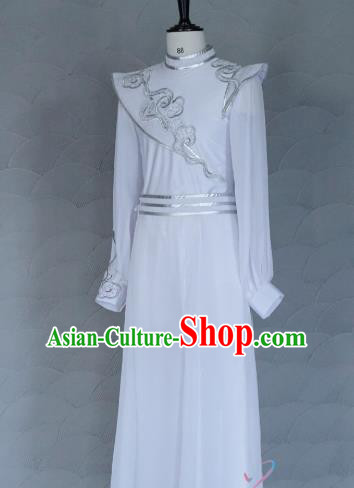 China New Year Drum Dance Costume Spring Festival Gala Clothing Men Classical Dance White Apparels