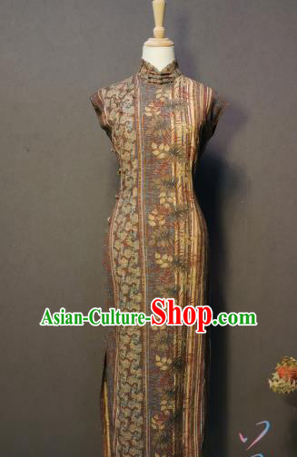 Republic of China Young Mistress Qipao Dress Shanghai Traditional Brown Cheongsam Drama Concubine Clothing