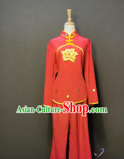 China Folk Dance Red Outfits New Year Fan Dance Costume Square Dance Blouse and Pants Clothing