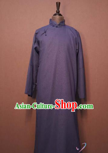 Crosstalk Purple Long Gown Republic of China Teacher Robe Stage Show Costume Spring Festival Gala Men Clothing