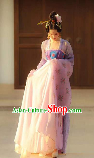 Traditional Chinese Tang Dynasty Palace Lady Costumes Ancient Court Princess Lilac Blouse and Dress Complete Set