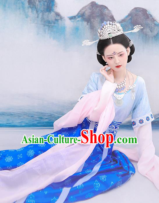 Chinese Tang Dynasty Princess Costumes Traditional Classical Dance Hanfu Dress Ancient Palace Lady Embroidered Top Blouse and Skirt Outfits