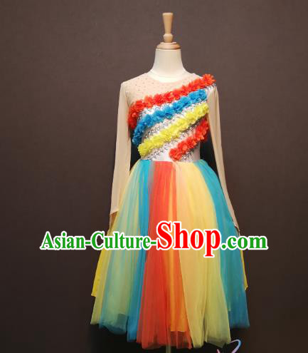 Women Rainbow Dance Clothing China Spring Festival Gala Opening Dance Costumes Chorus Short Dress