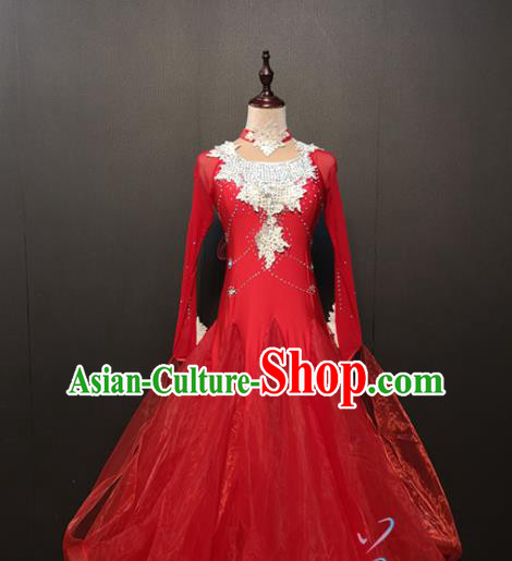 Ballroom Waltz Dance Red Dress Annual Meeting Compere Full Dress Evening Wear Modern Dance Costumes