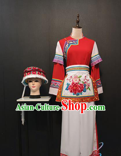 Custom China Bai Ethnic Women Clothing Traditional Minority Folk Dance Costumes Yunnan Dali Nationality Blouse with Pants and Hat