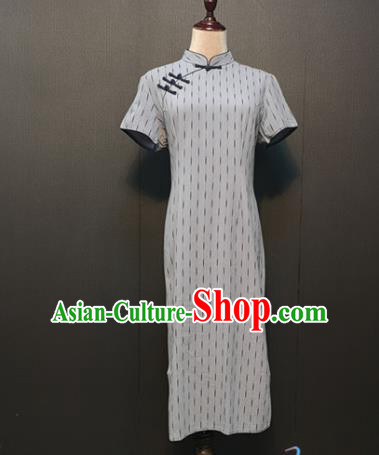 Republic of China Young Lady Qipao Dress Drama Performance Clothing Women Grey Cheongsam