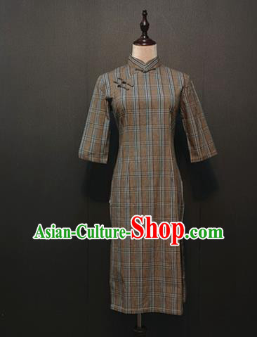 Republic of China Shanghai Women Qipao Dress Drama Performance Dance Clothing Female Student Grid Cheongsam