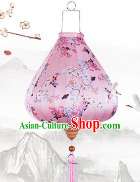 Handmade Chinese Printing Flowers Pink Palace Lanterns Traditional New Year Lantern Classical Festival Cloth Lamp