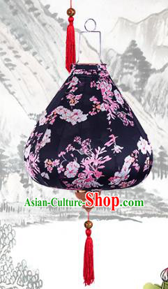 Handmade Chinese Printing Flowers Black Palace Lanterns Traditional New Year Lantern Classical Festival Cloth Lamp