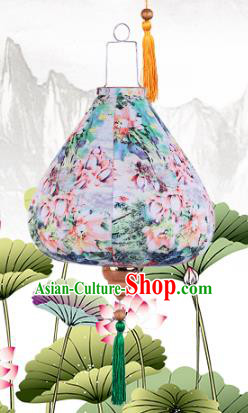 Handmade Chinese Printing Flowers Light Green Palace Lanterns Traditional New Year Lantern Classical Festival Cloth Lamp