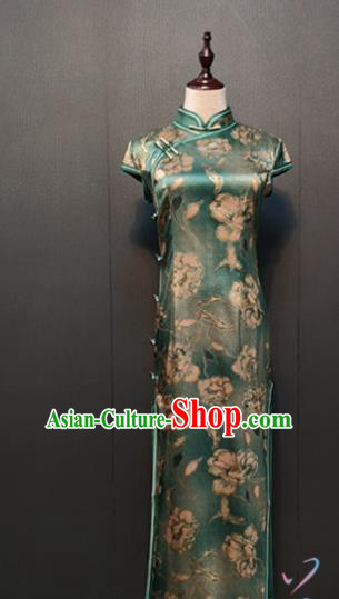 Republic of China Green Silk Cheongsam Drama Performance Clothing Classical Dance Qipao Dress