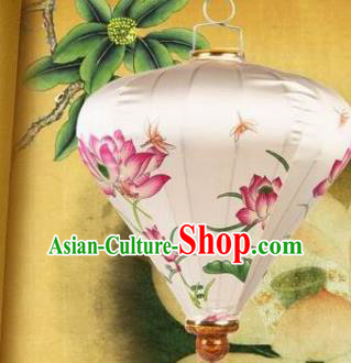 Handmade Chinese Printing Lotus Palace Lanterns Traditional New Year Lantern Classical Festival White Satin Lamp