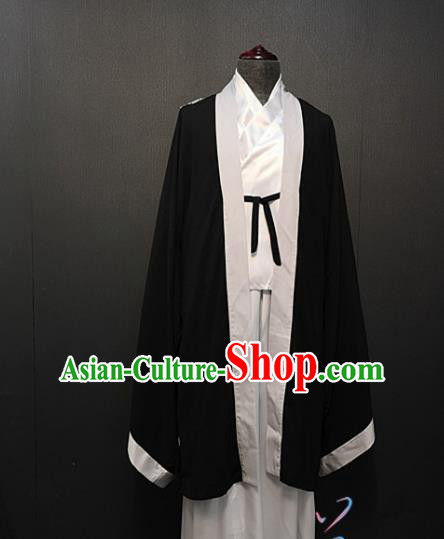 China Ancient Childe Clothing Drama Tang Dynasty Scholar Costume Black Cloak and Robe for Men