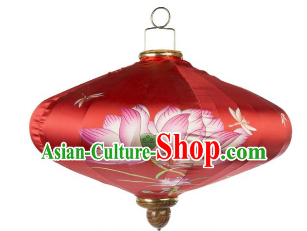 Handmade Chinese Printing Lotus Red Palace Lanterns Traditional New Year Lantern Classical Festival Silk Lamp