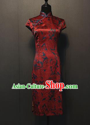 Shanghai Classical Red Silk Short Qipao Dress Custom Republic of China Cheongsam China Traditional Women Clothing