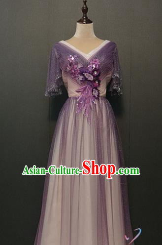 Top Grade Chorus Group Purple Dress Modern Dance Costume Annual Meeting Compere Full Dress