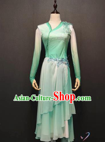 Chinese Umbrella Dance Clothing Traditional Classical Dance Green Dress Fan Dance Costume