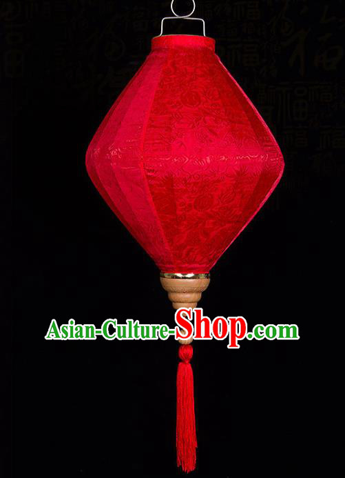Handmade Chinese Bamboo Pattern Red Silk Palace Lanterns Traditional New Year Decoration Lantern Classical Spring Festival Hanging Lamp