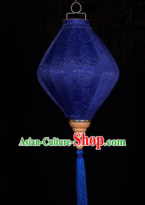 Handmade Chinese Bamboo Pattern Royalblue Silk Palace Lanterns Traditional New Year Decoration Lantern Classical Spring Festival Hanging Lamp