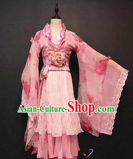 China Ancient Princess Pink Hanfu Dress Traditional Classical Dance Clothing Drama Tang Dynasty Palace Lady Costume