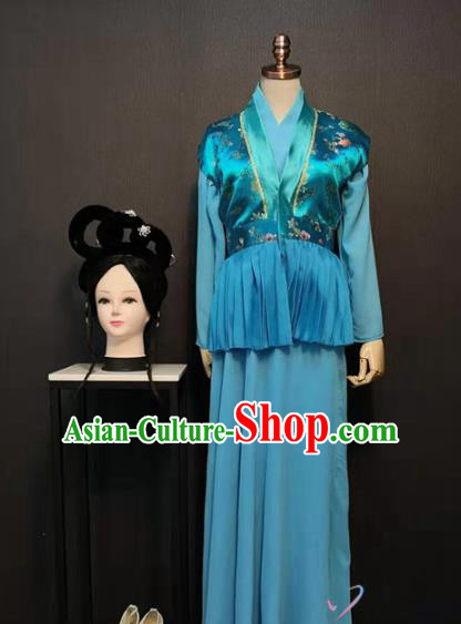 Traditional China Ming Dynasty Servant Girl Costume Ancient Clothing Drama The Dream Of Red Mansions Yuan Yang Blue Dress and Headwear