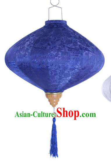 Handmade Chinese Royalblue Silk Palace Lanterns Traditional New Year Decoration Lantern Classical Festival Hanging Lamp