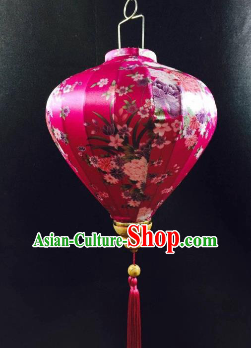 Handmade Chinese Classical Peony Pattern Rosy Silk Palace Lanterns Traditional New Year Decoration Lantern Spring Festival Lamp