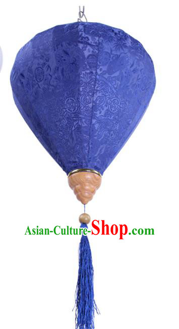 Handmade Chinese Classical Blue Silk Palace Lanterns Traditional New Year Decoration Lantern Spring Festival Lamp