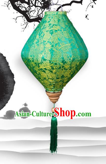 Handmade Chinese Bamboo Pattern Green Silk Palace Lanterns Traditional New Year Decoration Lantern Classical Spring Festival Hanging Lamp