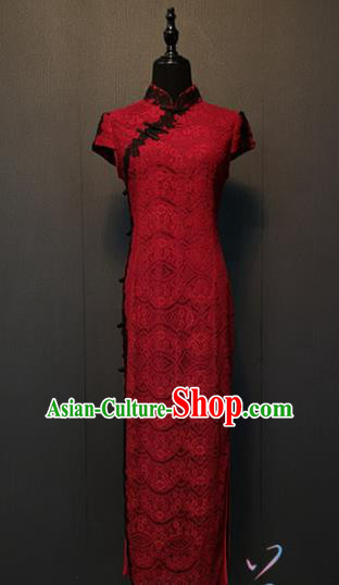 Top Quality Classical Wine Red Lace Qipao Dress Republic of China Shanghai Women Clothing Custom Bride Cheongsam