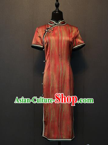 Custom China Shanghai Classical Cheongsam Catwalks Clothing Traditional Red Silk Qipao Dress