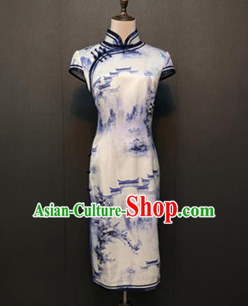 Custom China Traditional Women Clothing White Silk Short Qipao Dress Shanghai Classical Cheongsam
