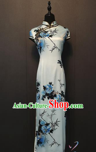 Republic of China Women Clothing Shanghai Classical Qipao Dress Custom Ink Painting Peony Bamboo Silk Cheongsam